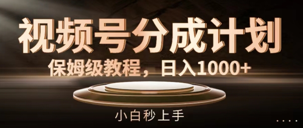 视频号分成计划保姆级教程，日入1K，小白秒上手【揭秘】-第一资源网