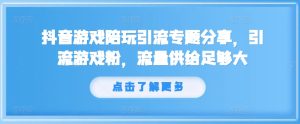 抖音游戏陪玩引流专题分享，引流游戏粉，流量供给足够大-第一资源网