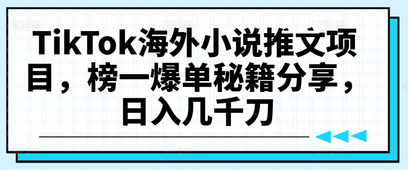 TikTok海外小说推文项目，榜一爆单秘籍分享，日入几千刀-第一资源网