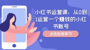 小红书运营课，从0到1运营一个赚钱的小红书账号-第一资源网