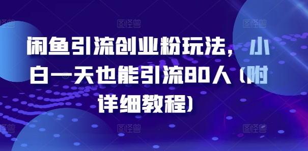 闲鱼引流创业粉玩法，小白一天也能引流80人(附详细教程)-第一资源网
