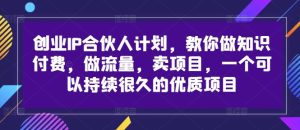 创业IP合伙人计划,教你做知识付费,做流量,卖项目,一个可以持续很久的优质项目-第一资源网