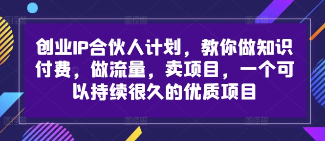创业IP合伙人计划，教你做知识付费，做流量，卖项目，一个可以持续很久的优质项目-第一资源网