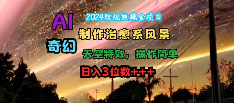 2024短视频掘金项目，AI制作治愈系风景，奇幻天空特效，操作简单，日入3位数【揭秘】-第一资源网