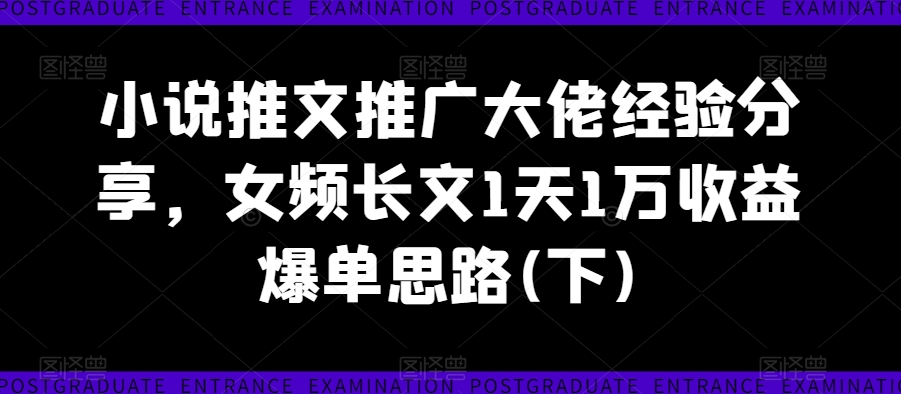 小说推文推广大佬经验分享，女频长文1天1万收益爆单思路(下)-第一资源网