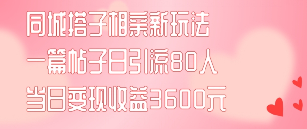同城搭子相亲新玩法一篇帖子引流80人当日变现3600元(项目教程+实操教程)【揭秘】-第一资源网