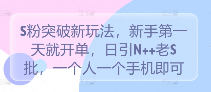 S粉突破新玩法，新手第一天就开单，日引N++老S批，一个人一个手机即可【揭秘】-第一资源网