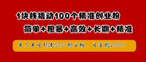 1块钱撬动100个精准创业粉,简单粗暴高效长期精准,单人单日引流500+创业粉,日变现2k【揭秘】-第一资源网