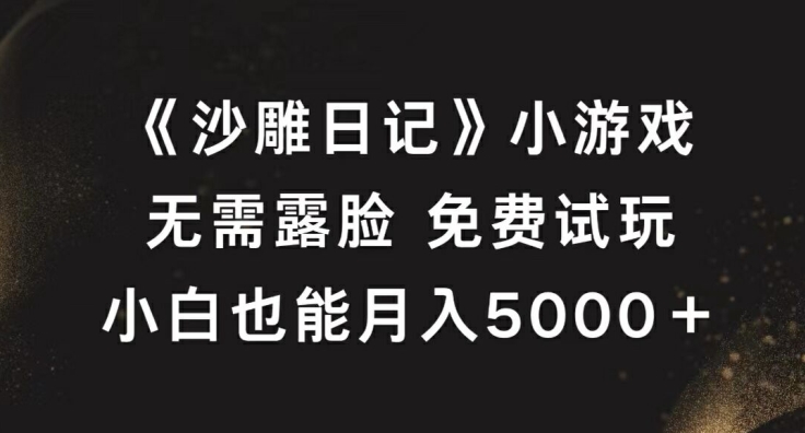 《沙雕日记》小游戏，无需露脸免费试玩，小白也能月入5000+【揭秘】-第一资源网