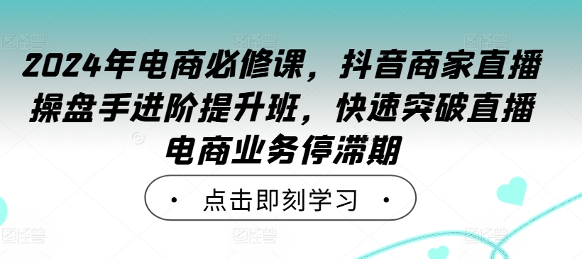 2024年电商必修课，抖音商家直播操盘手进阶提升班，快速突破直播电商业务停滞期-第一资源网