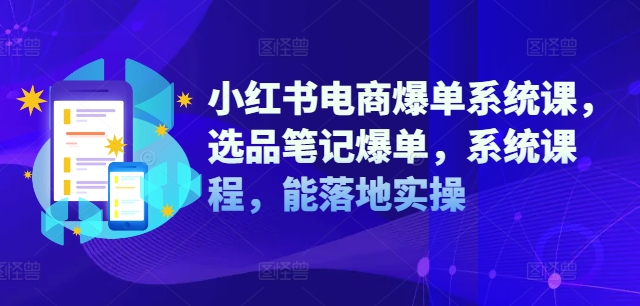小红书电商爆单系统课，选品笔记爆单，系统课程，能落地实操-第一资源网