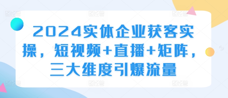 2024实体企业获客实操，短视频+直播+矩阵，三大维度引爆流量-第一资源网