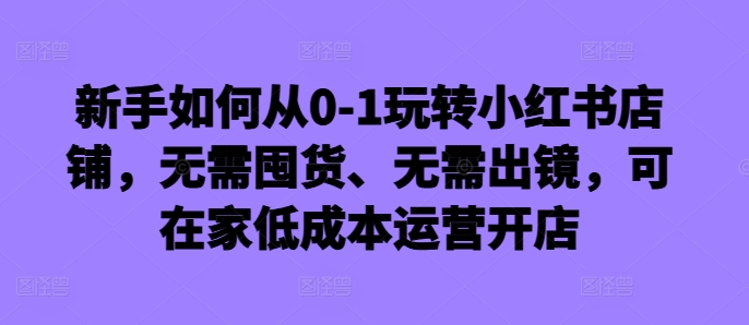 新手如何从0-1玩转小红书店铺，无需囤货、无需出镜，可在家低成本运营开店-第一资源网
