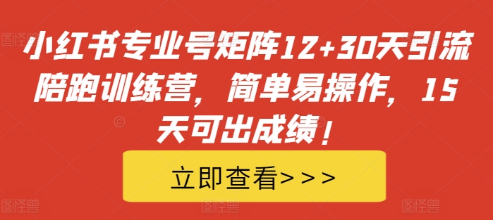 小红书专业号矩阵12+30天引流陪跑训练营，简单易操作，15天可出成绩!-第一资源网