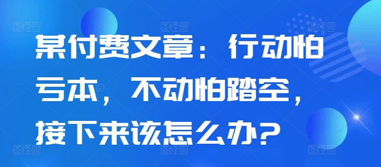 某付费文章：行动怕亏本，不动怕踏空，接下来该怎么办?-第一资源网