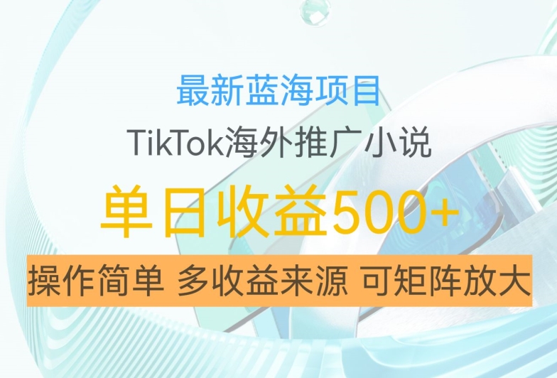 最新蓝海项目，利用tiktok海外推广小说赚钱佣金，简单易学，日入500+，可矩阵放大【揭秘】-第一资源网