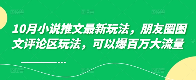 10月小说推文最新玩法，朋友圈图文评论区玩法，可以爆百万大流量 -第一资源网