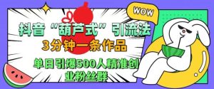 抖音葫芦式引流法,三分钟一条作品,单日引爆抖音500人精准创业粉丝群【揭秘】-第一资源网