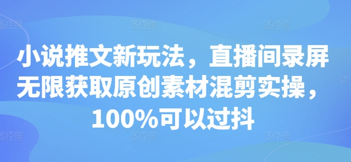 小说推文新玩法，直播间录屏无限获取原创素材混剪实操，100%可以过抖-第一资源网