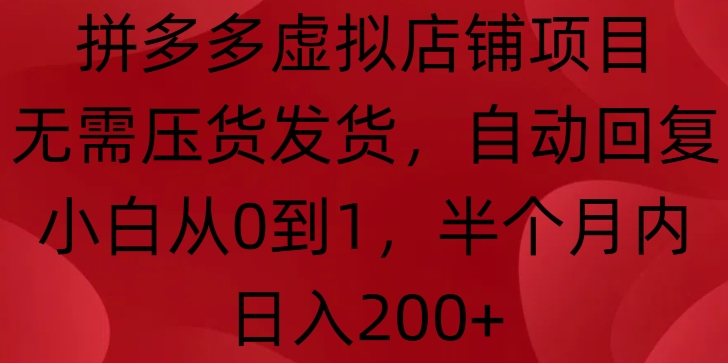 拼多多虚拟店铺项目，无需压货发货，自动回复，小白从0到1，半个月内日入200+【揭秘】-第一资源网