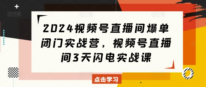 2024视频号直播间爆单闭门实战营，视频号直播间3天闪电实战课-第一资源网