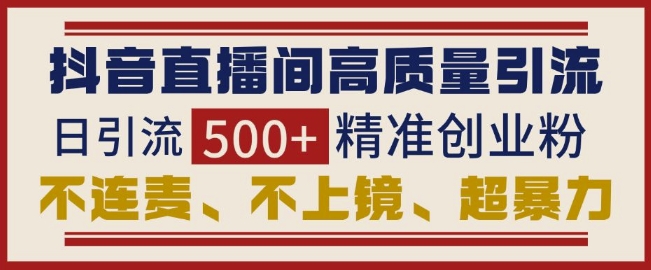 抖音直播间引流创业粉，无需连麦、不用上镜、超暴力，日引流500+高质量精准创业粉-第一资源网
