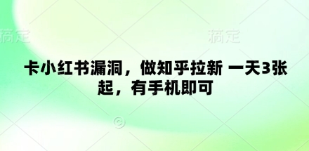 卡小红书漏洞，做知乎拉新 一天3张起，有手机即可-第一资源网