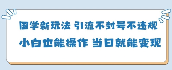国学新玩法，引流不封号不违规小白也能操作，当日就能变现-第一资源网
