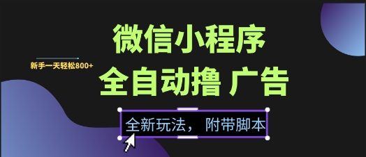 微信小程序全自动撸广告项目，彻底解决没流量的问题，新手一天8张+【揭秘】-第一资源网