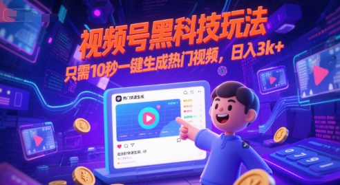 视频号黑科技玩法，只需10秒一键生成热门视频，日入3k+【揭秘】-第一资源网