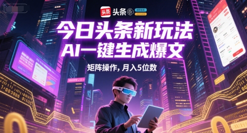 今日头条新玩法，AI一键生成爆文，矩阵操作，月入5位数-第一资源网