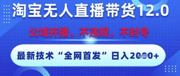 淘宝无人直播带货12.0，最新技术，不封号，不违规，操作简单，开播爆单，日入多张【揭秘】-第一资源网