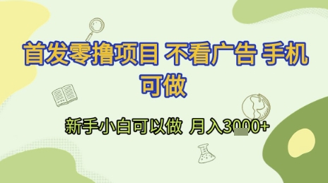 首发零撸项目 不看广告 手机可做 新手小白可以做  月入3k+【揭秘】-第一资源网