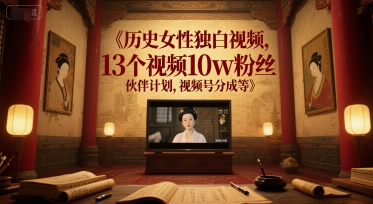历史女性独白视频，13个视频10w粉丝，伙伴计划，视频号分成等-第一资源网