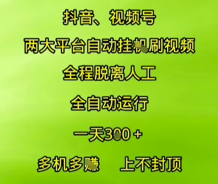 抖音视频号两大平台自动运行，全程脱离人工，自动获取收益，一天3张+，多机多挣，上不封顶【揭秘】-第一资源网