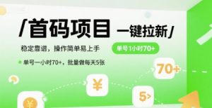 首码一键拉新项目，稳定靠谱，操作简单易上手，单号一小时70+，批量做每天5张【揭秘】-第一资源网