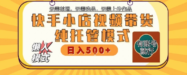 快手小店托管代运营，无需剪辑，无需选品，无需上传作品，全程无需操作，轻松月入5k+【揭秘】-第一资源网