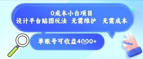 0成本小白项目，设计平台贴图玩法，无需维护，无需成本，单账号单月可产生收益4k+-第一资源网