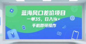 蓝海风口差价项目，一单35，日入1k+，手机即可操作【揭秘】-第一资源网