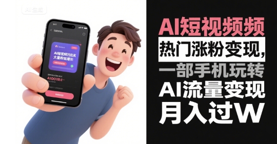 AI短视频热门涨粉变现，一部手机玩转AI流量变现，月入过W-第一资源网