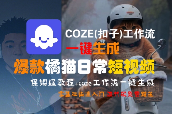 COZE(扣子)工作流一键生成爆款橘猫日常短视频，保姆级教程，零基础快速入门-第一资源网