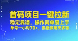 首码项目一键拉新,稳定靠谱,操作简单易上手,单号一小时70+,批量做每天多张【揭秘】-第一资源网