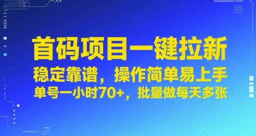 首码项目一键拉新，稳定靠谱，操作简单易上手，单号一小时70+，批量做每天多张【揭秘】-第一资源网