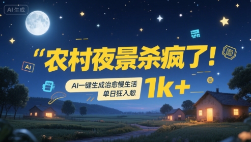 农村夜景杀疯了！AI一键生成治愈系慢生活，单日狂入1k+-第一资源网