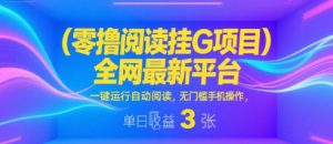 零撸阅读挂G项目,全网最新平台,一键运行自动阅读,无门槛手机操作,单日收益3张【揭秘】-第一资源网