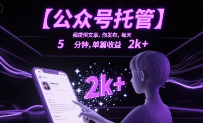 【公众号托管 】我提供文章，你发布，每天5分钟，单篇收益2k+【揭秘】-第一资源网