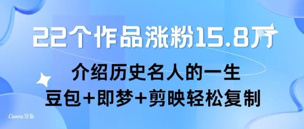 22个作品涨粉15.8W ，介绍历史名人的一生 ， 豆包+即梦+剪映轻松复制-第一资源网
