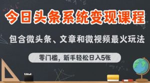 今日头条AI玩法系统课程,最新前沿变现玩法拆解,零门槛,新手轻松日入5张-第一资源网