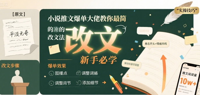 小说推文爆单大佬教你最简单的改文方法实操课，新手必学-第一资源网
