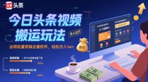 今日头条视频搬运玩法，运用批量剪辑去重软件，轻松月入1w+-第一资源网